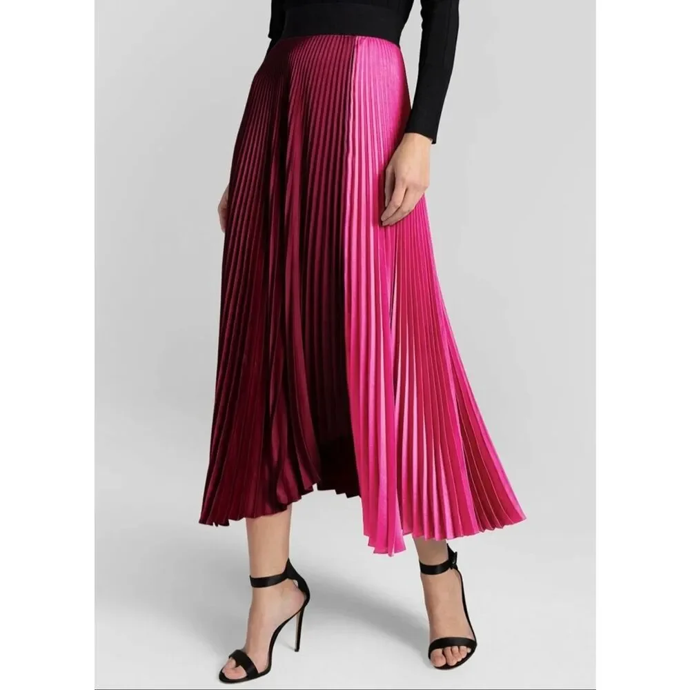 A.L.C. Grainger Pleated Midi Skirt Pink Burgundy Colorblock 2